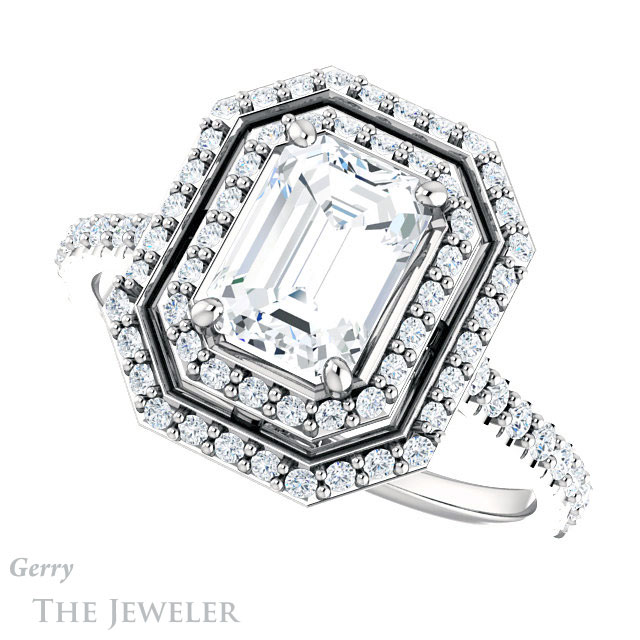 Emerald Cut Forever Brilliant Moissanite Engagement Ring #GTJ903-emerald-fb-w