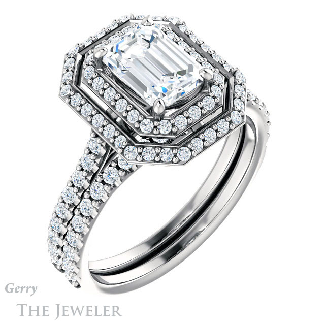 Emerald Cut Forever Brilliant Moissanite Engagement Ring #GTJ903-emerald-fb-w