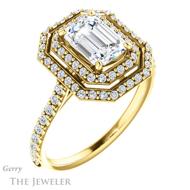Emerald Cut Forever One Moissanite Engagement Ring #GTJ903-emerald-fb-y 4 Emerald Cut Forever Brilliant Moissanite Engagement Ring #GTJ903-emerald-fb-y