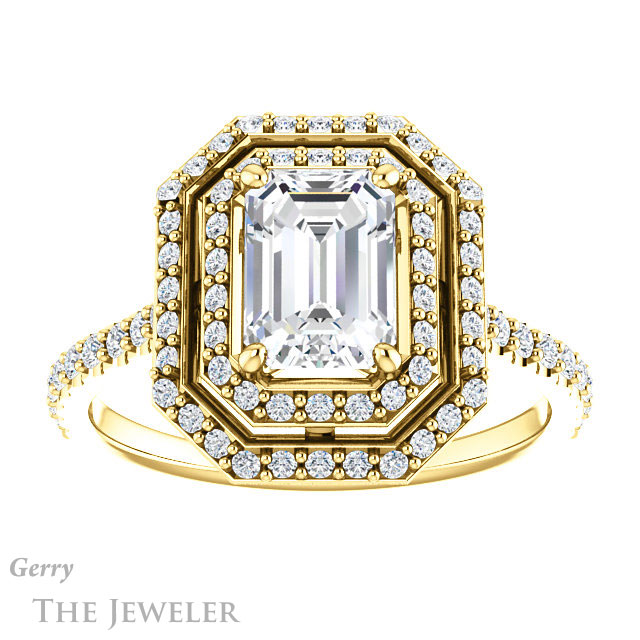 Emerald Cut Forever Brilliant Moissanite Engagement Ring #GTJ903-emerald-fb-y