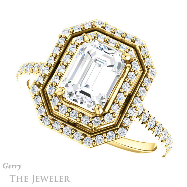 Emerald Cut Forever One Moissanite Engagement Ring #GTJ903-emerald-fb-y 5 Emerald Cut Forever Brilliant Moissanite Engagement Ring #GTJ903-emerald-fb-y