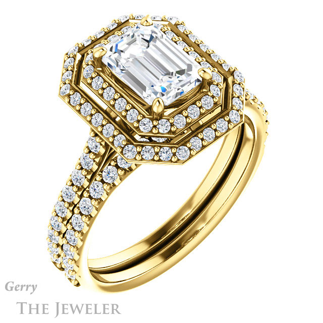 Emerald Cut Forever One Moissanite Engagement Ring #GTJ903-emerald-fb-y 6 Emerald Cut Forever Brilliant Moissanite Engagement Ring #GTJ903-emerald-fb-y