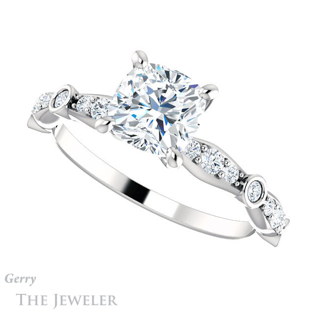Cushion Cut Forever One Moissanite Engagement Ring #GTJ904-cushion-fo-w