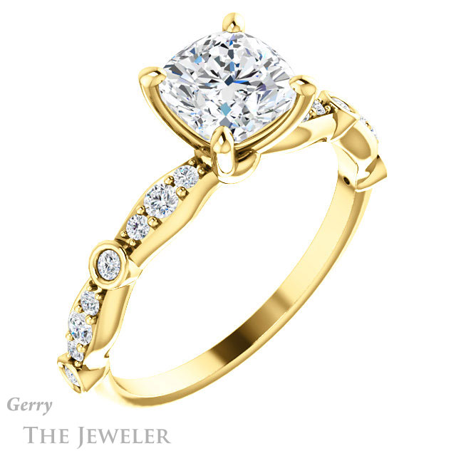 Cushion Cut Forever One Moissanite Engagement Ring #GTJ904-cushion-fo-y