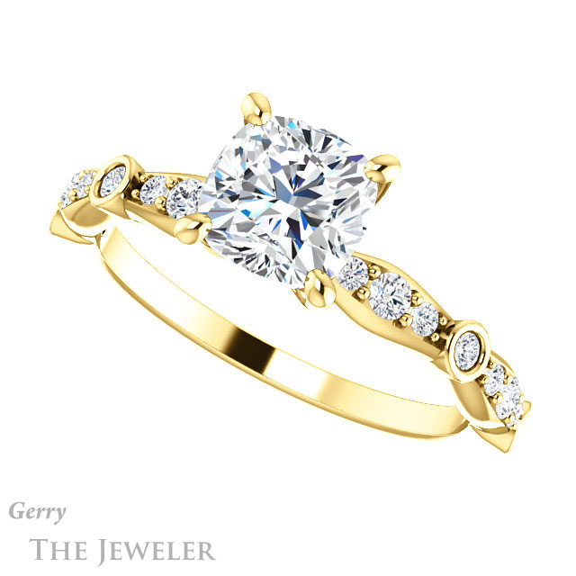Cushion Cut Forever One Moissanite Engagement Ring #GTJ904-cushion-fo-y