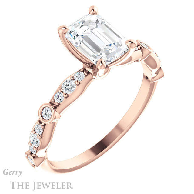 Emerald Cut Forever Brilliant Moissanite Engagement Ring #GTJ904-emerald-fb-r