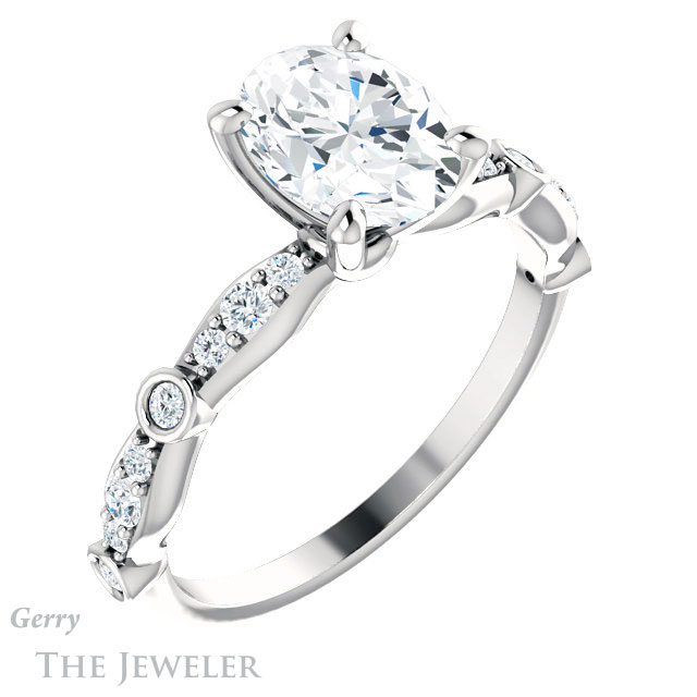Oval Shaped Forever One Moissanite Engagement Ring #GTJ904-oval-fo-w