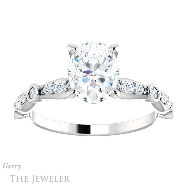 Oval Shaped Forever One Moissanite Engagement Ring #GTJ904-oval-fo-w