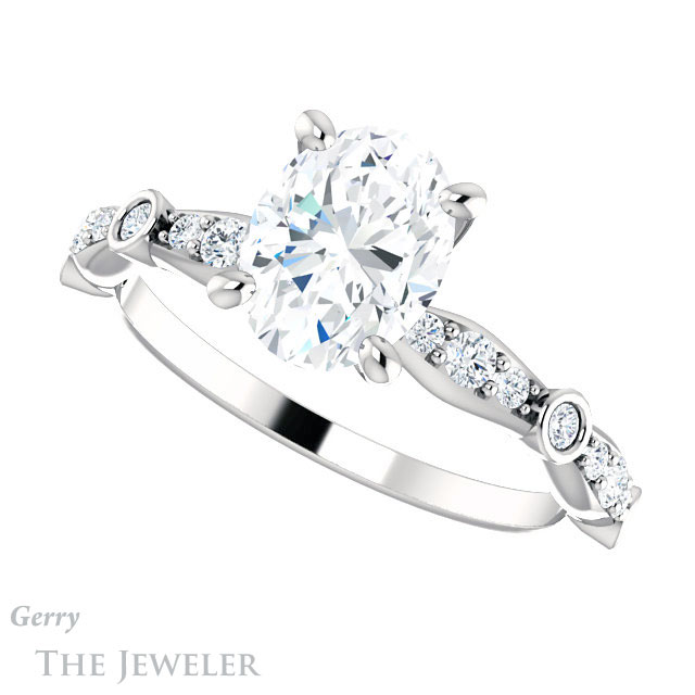 Oval Shaped Forever One Moissanite Engagement Ring #GTJ904-oval-fo-w