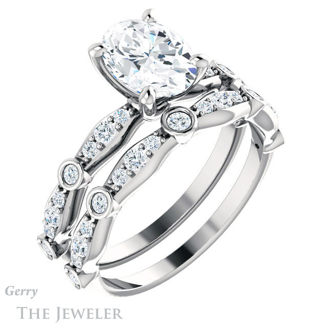 Oval Shaped Forever One Moissanite Engagement Ring #GTJ904-oval-fo-w