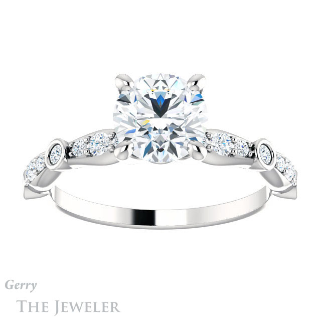 Round Cut Forever One Moissanite Engagement Ring #GTJ904-round-fo-w
