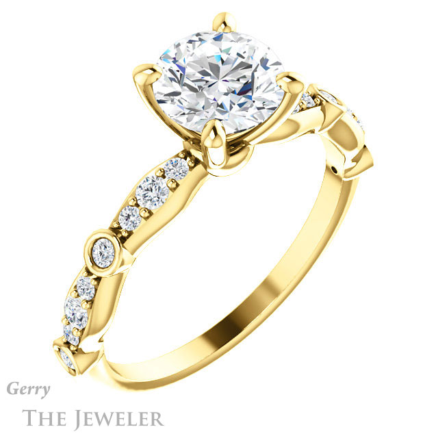 Round Cut Forever One Moissanite Engagement Ring #GTJ904-round-fo-y