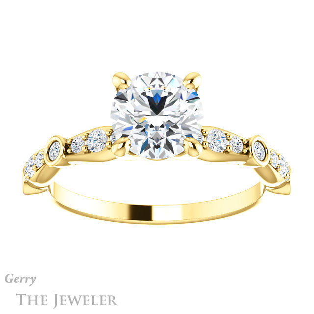 Round Cut Forever One Moissanite Engagement Ring #GTJ904-round-fo-y
