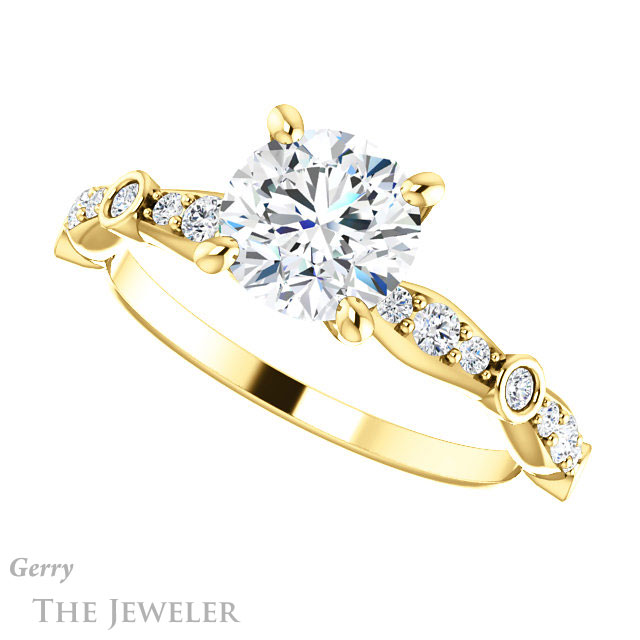 Round Cut Forever One Moissanite Engagement Ring #GTJ904-round-fo-y