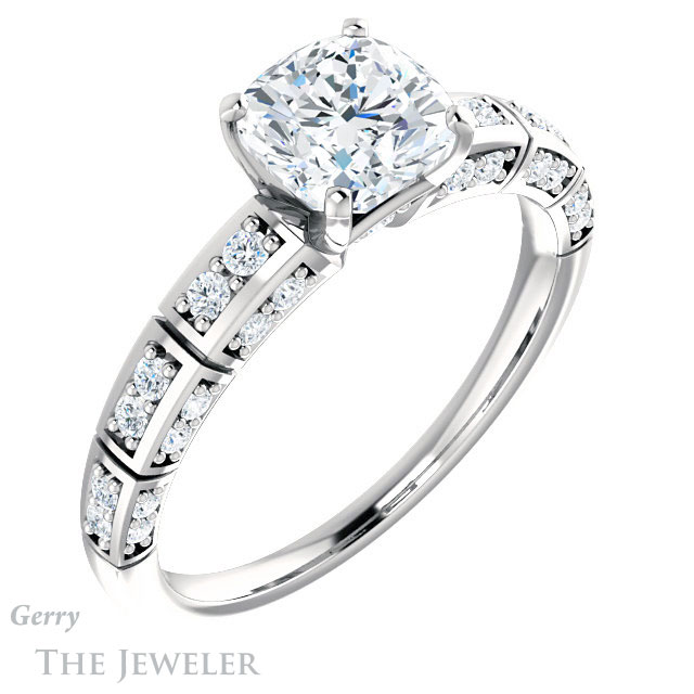 Cushion Cut Forever One Moissanite Engagement Ring #GTJ905-cushion-fo-w