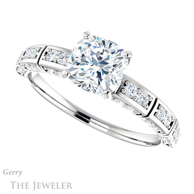 Cushion Cut Forever One Moissanite Engagement Ring #GTJ905-cushion-fo-w