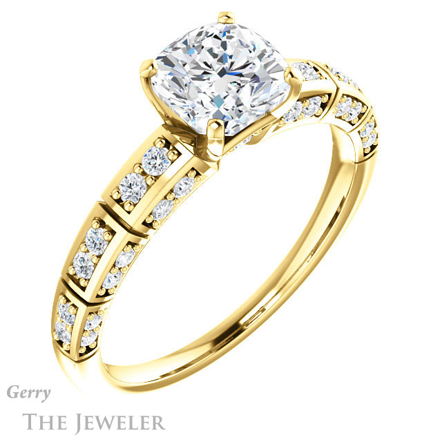 Cushion Cut Forever One Moissanite Engagement Ring #GTJ905-cushion-fo-y 4 Cushion Cut Forever One Moissanite Engagement Ring #GTJ905-cushion-fo-y