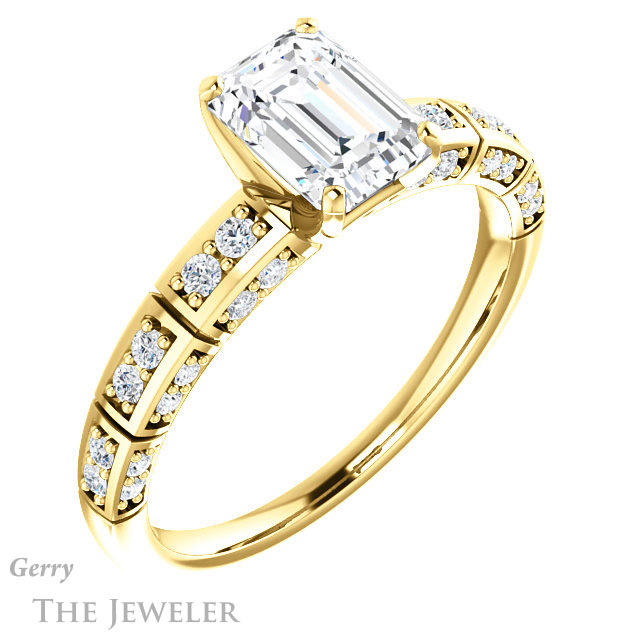 Emerald Cut Forever Brilliant Moissanite Engagement Ring #GTJ905-emerald-fb-y