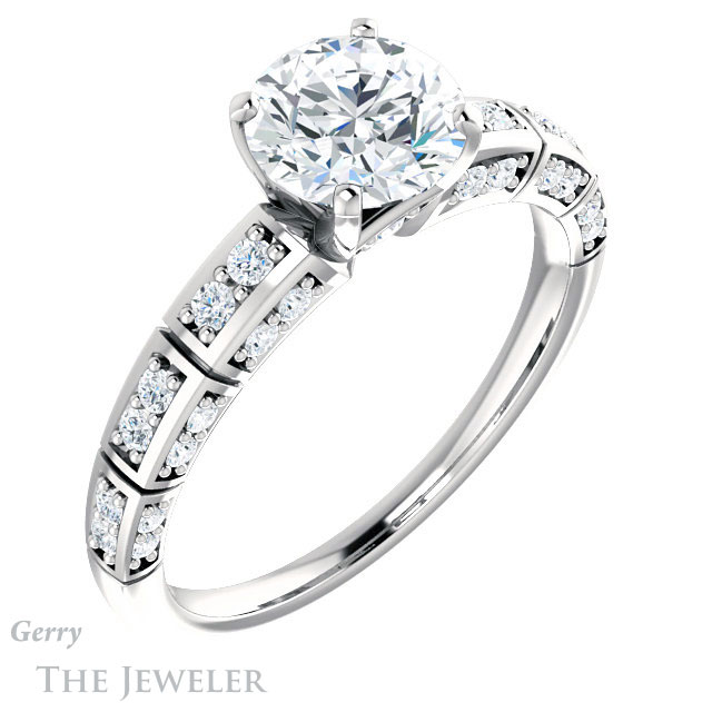 Round Cut Forever One Moissanite Engagement Ring #GTJ905-round-fo-w