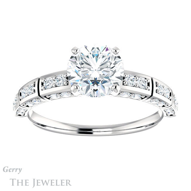 Round Cut Forever One Moissanite Engagement Ring #GTJ905-round-fo-w