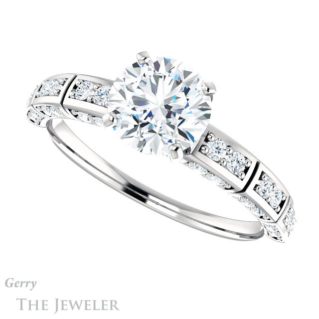 Round Cut Forever One Moissanite Engagement Ring #GTJ905-round-fo-w