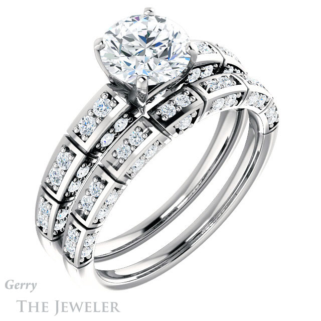 Round Cut Forever One Moissanite Engagement Ring #GTJ905-round-fo-w