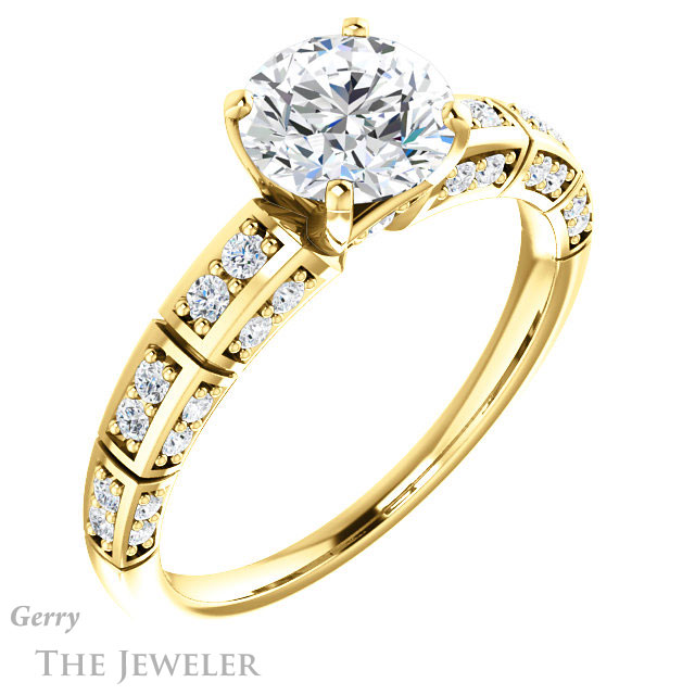 Round Cut Forever One Moissanite Engagement Ring #GTJ905-round-fo-y