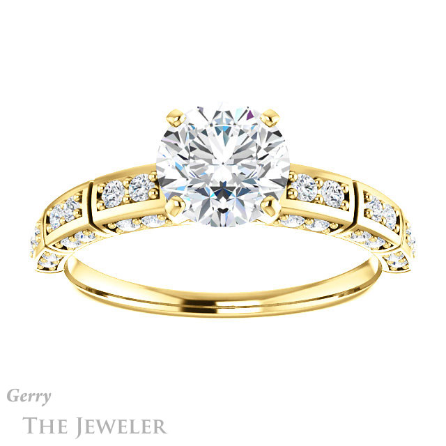 Round Cut Forever One Moissanite Engagement Ring #GTJ905-round-fo-y