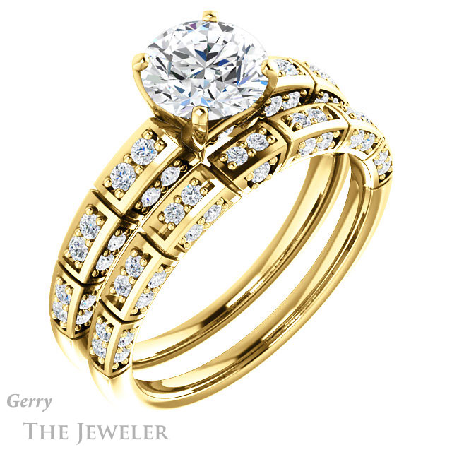 Round Cut Forever One Moissanite Engagement Ring #GTJ905-round-fo-y