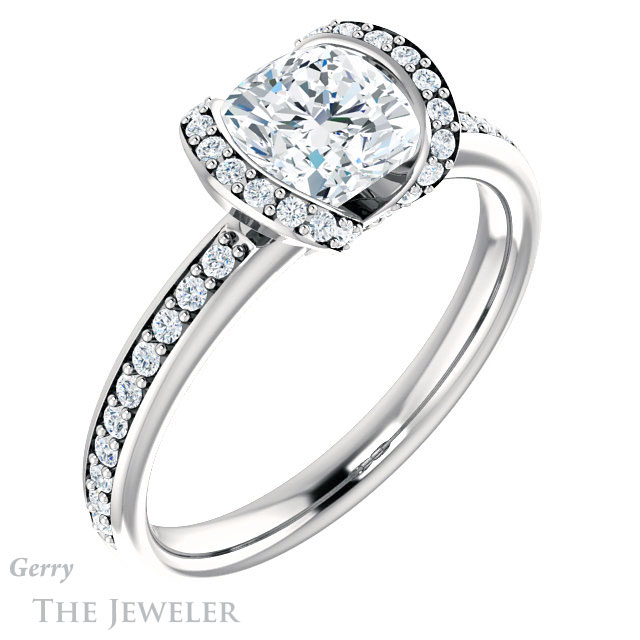 Cushion Cut Forever One Moissanite Engagement Ring #GTJ906-cushion-fo-w