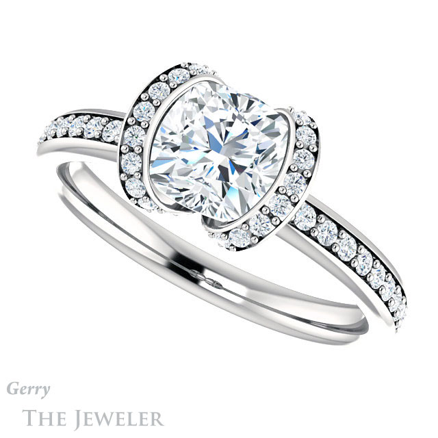Cushion Cut Forever One Moissanite Engagement Ring #GTJ906-cushion-fo-w