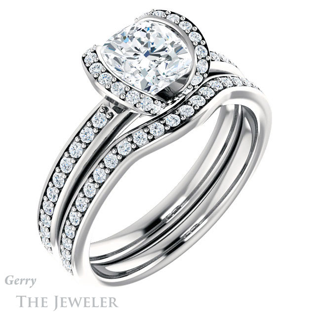 Cushion Cut Forever One Moissanite Engagement Ring #GTJ906-cushion-fo-w