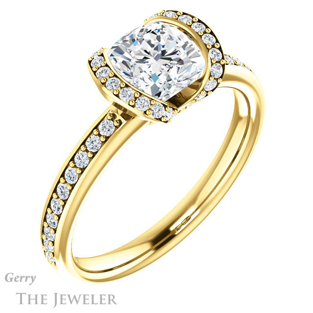 Cushion Cut Forever One Moissanite Engagement Ring #GTJ906-cushion-fo-y