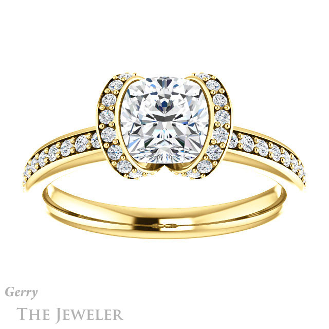 Cushion Cut Forever One Moissanite Engagement Ring #GTJ906-cushion-fo-y