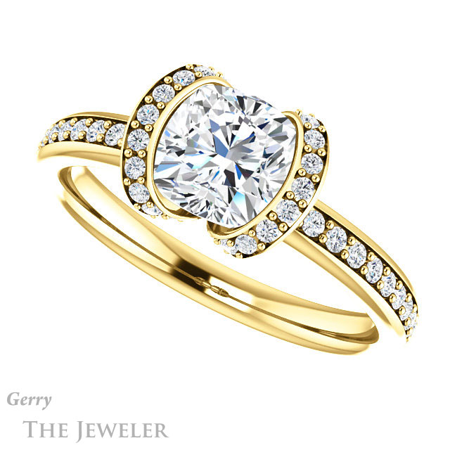 Cushion Cut Forever One Moissanite Engagement Ring #GTJ906-cushion-fo-y