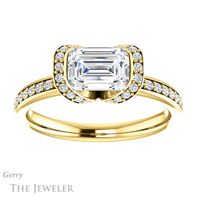 Emerald Cut Forever Brilliant Moissanite Engagement Ring #GTJ906-emerald-fb-y