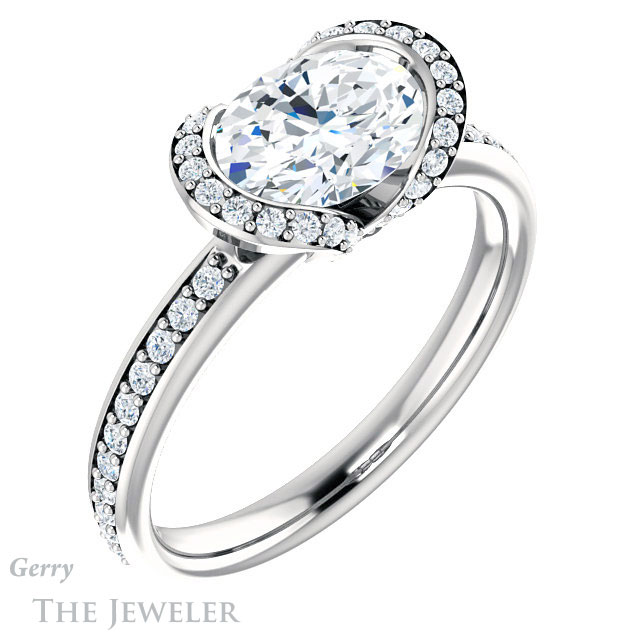 Oval Shaped Forever One Moissanite Engagement Ring #GTJ906-oval-fo-w