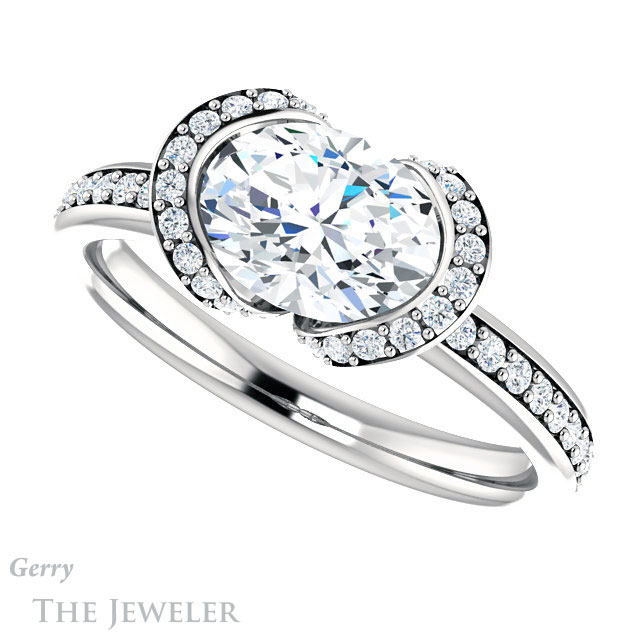Oval Shaped Forever One Moissanite Engagement Ring #GTJ906-oval-fo-w
