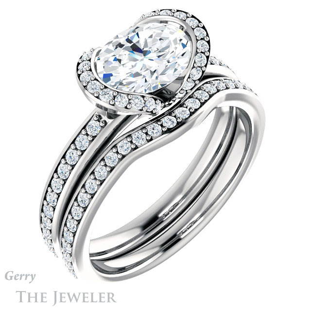 Oval Shaped Forever One Moissanite Engagement Ring #GTJ906-oval-fo-w