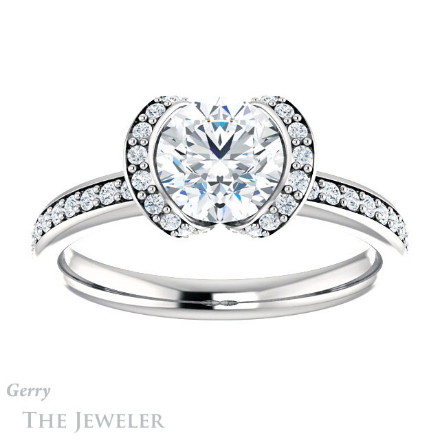 Round Cut Forever One Moissanite Engagement Ring #GTJ906-round-fo-w