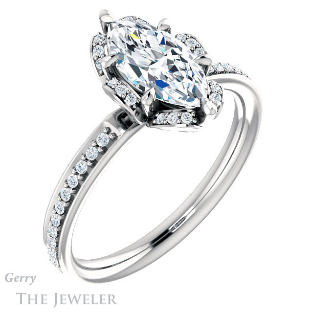 Marquise Cut Forever One Moissanite Engagement Ring #GTJ908-marquise-fb-w 4 Marquise Cut Forever Brilliant Moissanite Engagement Ring #GTJ908-marquise-fb-w