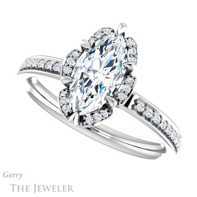 Marquise Cut Forever One Moissanite Engagement Ring #GTJ908-marquise-fb-w 5 Marquise Cut Forever Brilliant Moissanite Engagement Ring #GTJ908-marquise-fb-w