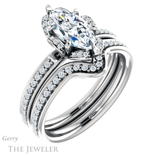 Marquise Cut Forever One Moissanite Engagement Ring #GTJ908-marquise-fb-w 6 Marquise Cut Forever Brilliant Moissanite Engagement Ring #GTJ908-marquise-fb-w