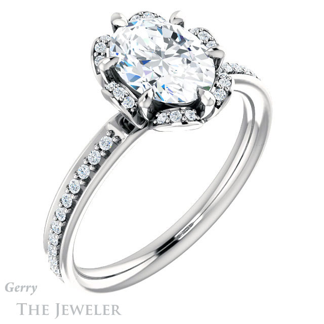 Oval Shaped Forever One Moissanite Engagement Ring #GTJ908-oval-fo-w 4 Oval Shaped Forever One Moissanite Engagement Ring #GTJ908-oval-fo-w