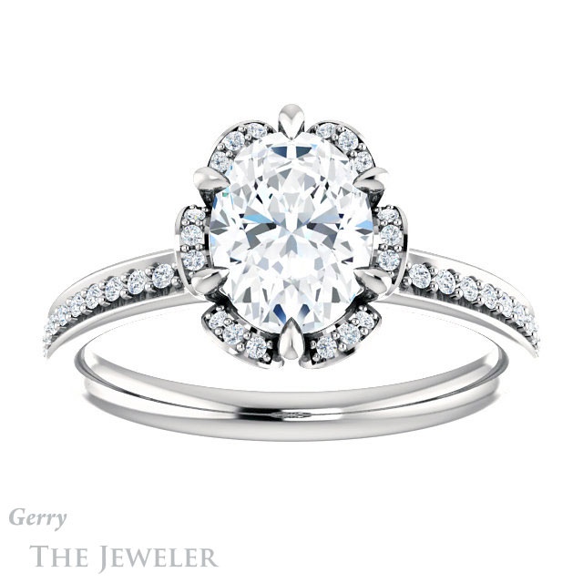 Oval Shaped Forever One Moissanite Engagement Ring #GTJ908-oval-fo-w 1 Oval Shaped Forever One Moissanite Engagement Ring #GTJ908-oval-fo-w