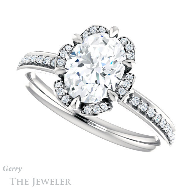 Oval Shaped Forever One Moissanite Engagement Ring #GTJ908-oval-fo-w 5 Oval Shaped Forever One Moissanite Engagement Ring #GTJ908-oval-fo-w