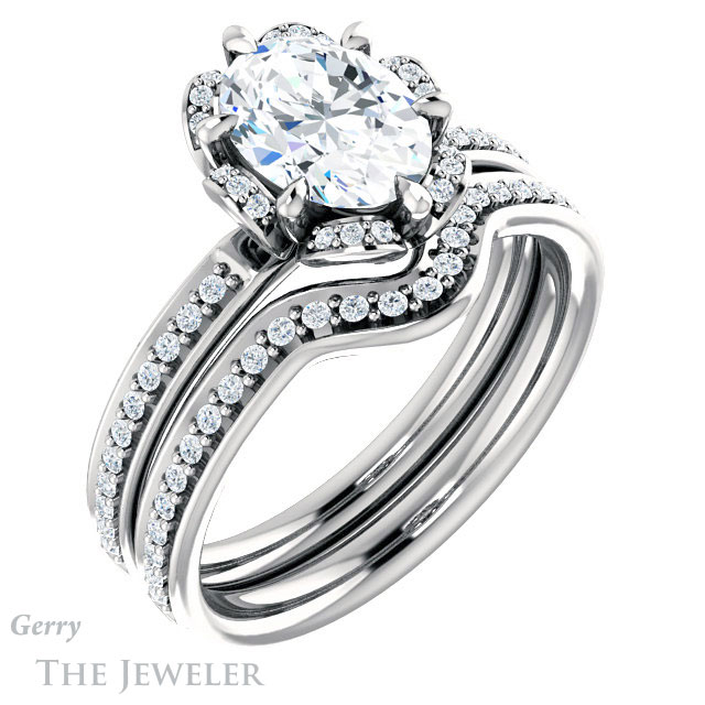 Oval Shaped Forever One Moissanite Engagement Ring #GTJ908-oval-fo-w 6 Oval Shaped Forever One Moissanite Engagement Ring #GTJ908-oval-fo-w