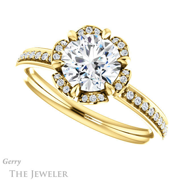 Round Cut Forever One Moissanite Engagement Ring #GTJ908-round-fo-y
