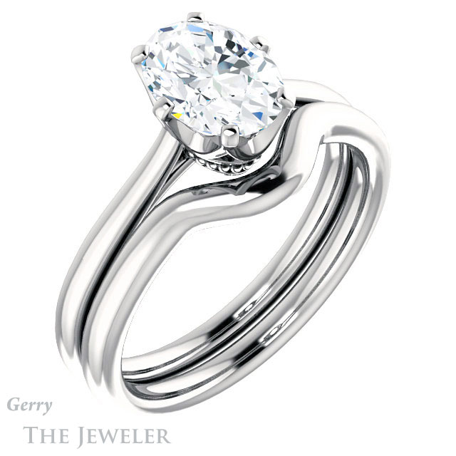 Oval Shaped Forever One Moissanite Engagement Ring #GTJ910-oval-fo-w 6 Oval Shaped Forever One Moissanite Engagement Ring #GTJ910-oval-fo-w