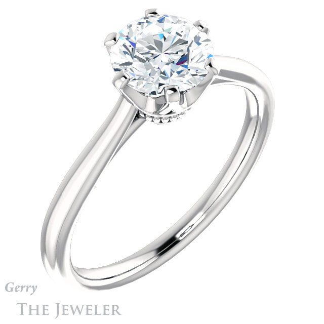 Round Cut Forever One Moissanite Engagement Ring #GTJ910-round-fo-w